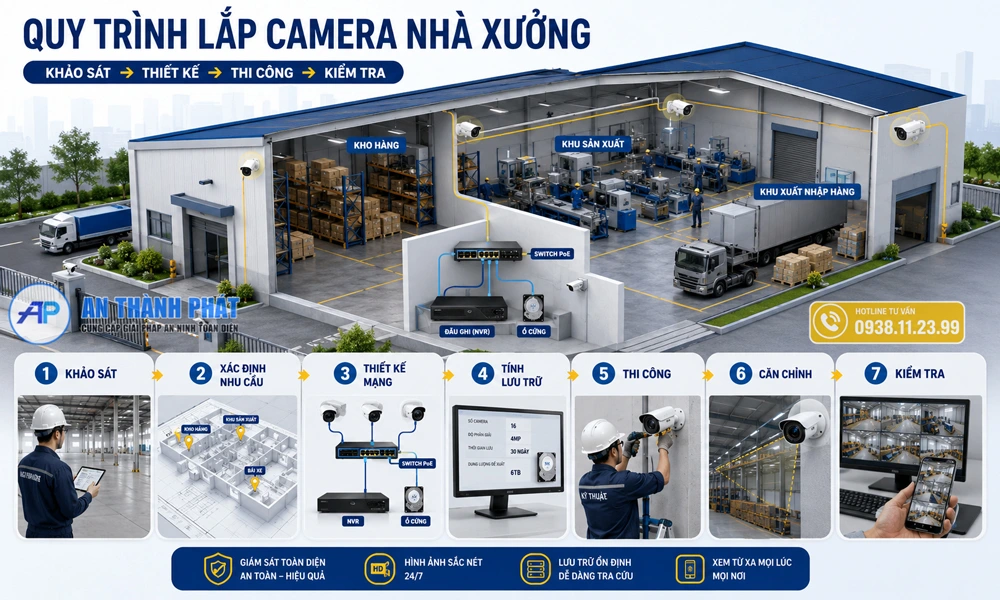quy trình lắp đặt camera quan sát nhà xưởng